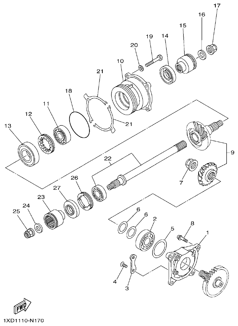 Yamaha VIKING1XP9_2014 MIDDLE DRIVE GEAR parts diagram